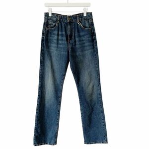Sezane Serge Trousers Dark Blue Denim Straight Wide Leg Jean Size 38 US 6 / 27